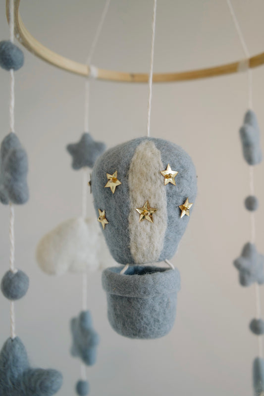 Hot Air Balloon Mobile – Baby Blue & Gold